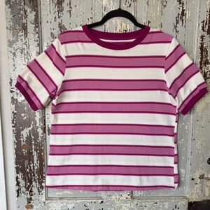 Women's Striped Short Sleeve Tee - Pink and White